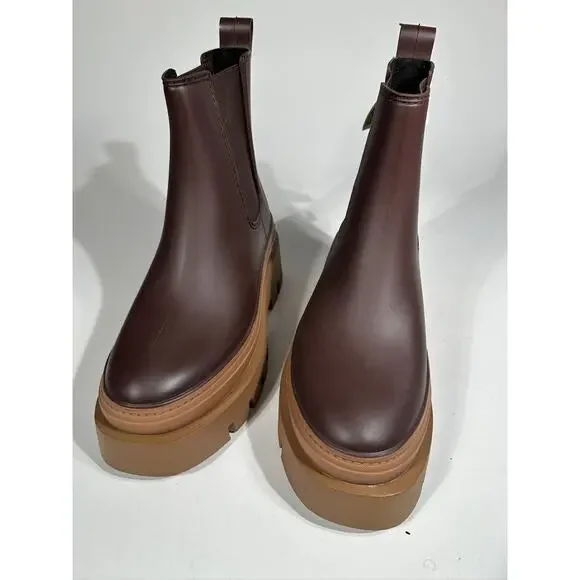 Brown Chelsea Ankle Boots Women’s Size 7 Water Resistant Lug Sole Pull On - Picture 2 of 6